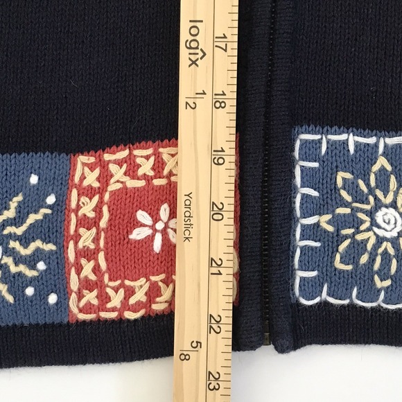 Vintage Y2K Hand Embroidered Zip Cardigan Sweater Med Boho Christopher & Banks - Picture 12 of 15
